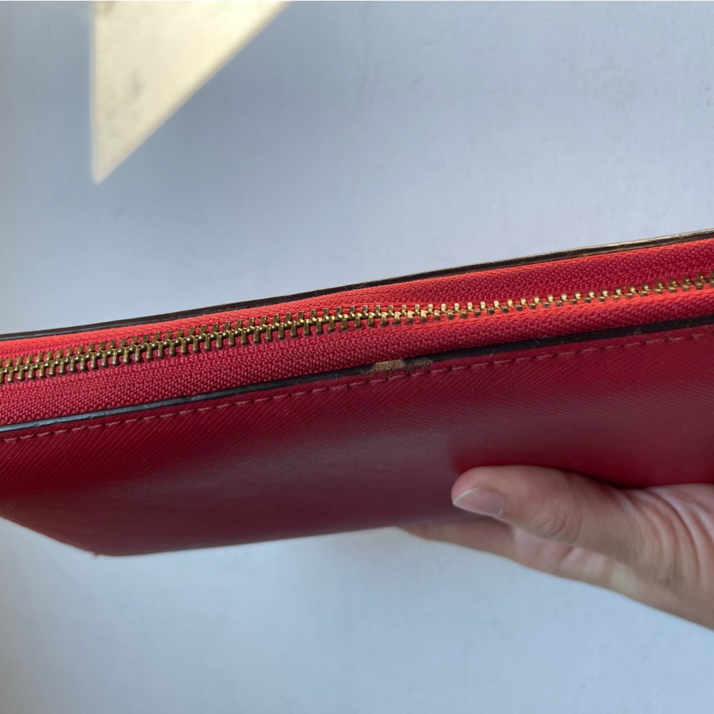 Coach Red Saffiano Leather Long Continental Zippy Wallet ID Cards Pockets - Picture 4 of 12